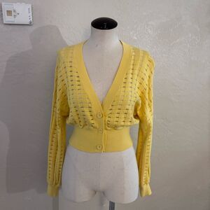 Forever 21 Yellow Cropped Cardigan Women's Sweater Sz Small